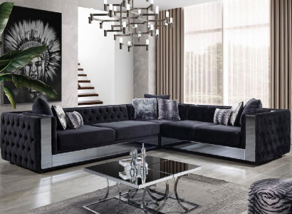 Zwart Chesterfield gestoffeerde bank Hoekbank Set Bekleding Luxe Hoekbanken